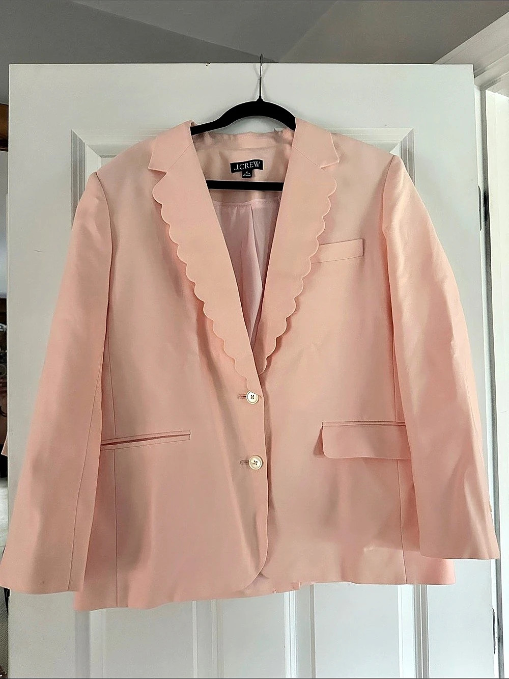 J.Crew Gamine scallop-trim blazer in Gramercy linen blend Pink Blazer